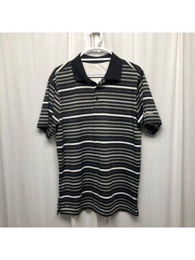 Antigua Striped Polo Shirt Mens Size Large Black Gray White Short Sleeve Golf